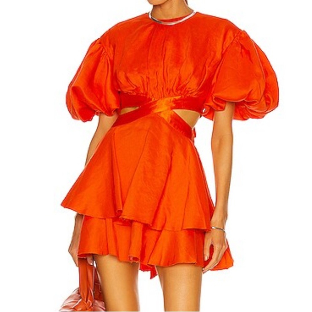 Aje Orange Puff Sleeve Mini Dress